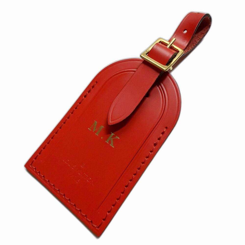 Louis Vuitton PARIS Red Leather Name Tag w/ MK Stamp Goldtone UEC